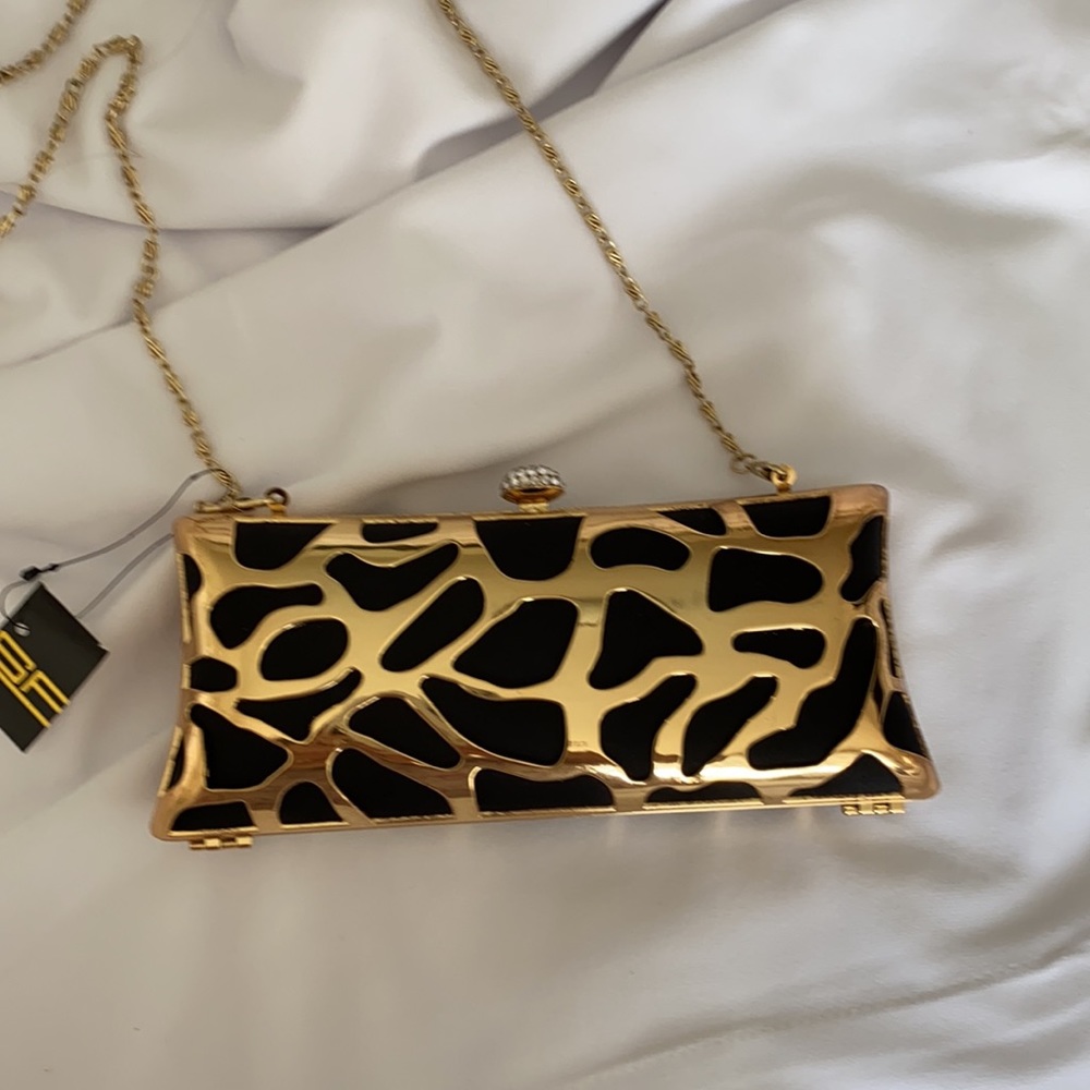 Brand new black-gold clutch and two shoulder strap